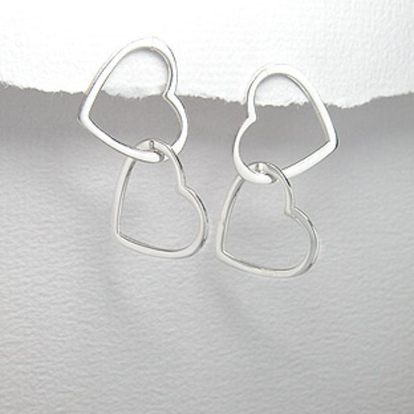 Sterling Silver Linked Heart Earrings 1 1/4" Long - Picture 2 of 3